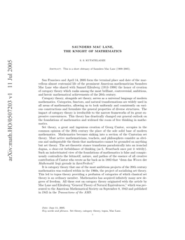 Arxiv:Math.HO/0507203 V1 11 Jul 2005