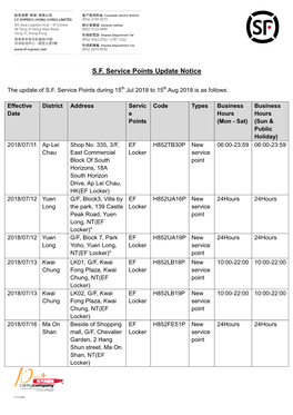 S.F. Service Points Update Notice