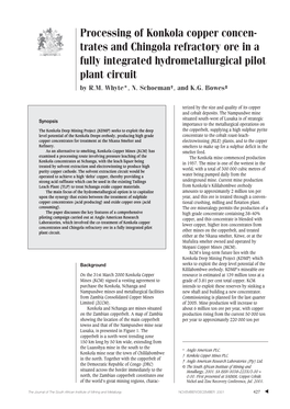 Processing of Konkola Copper Concentrates and Chingola Refractory Ore