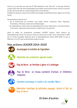 Nos Actions LEADER 2014-2020 Et Bien D'autres