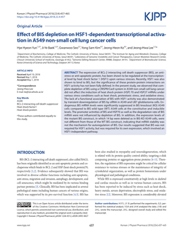 Tion in A549 Non-Small Cell Lung Cancer Cells Hye Hyeon Yun1,2,#, Ji-Ye Baek1,2,#, Gwanwoo Seo2,3, Yong Sam Kim4,5, Jeong-Heon Ko4,5, and Jeong-Hwa Lee1,2,*