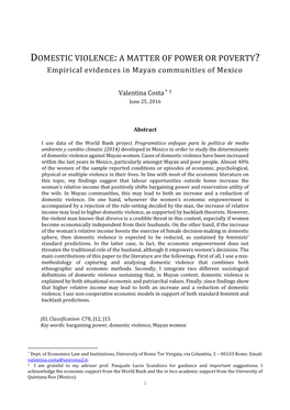 DOMESTIC VIOLENCE: a MATTER of POWER OR POVERTY? Empirical Evidences in Mayan Communities of Mexico