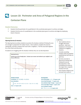 Lesson 10: Perimeter and Area of Polygonal Regions in the Cartesian Plane