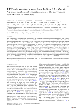 UDP-Galactose 4′-Epimerase from the Liver ﬂuke, Fasciola Hepatica: Biochemical Characterization of the Enzyme and Identiﬁcation of Inhibitors