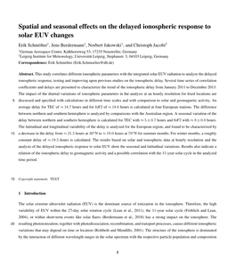 Spatial and Seasonal Effects on the Delayed Ionospheric Response to Solar EUV Changes