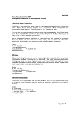 ANNEX B Hong Kong Music Fair 2007 Participating Companies at the Singapore Pavilion