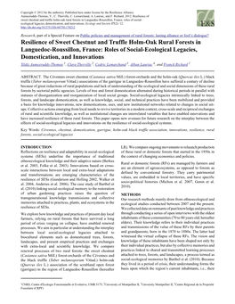 Resilience of Sweet Chestnut and Truffle Holm-Oak Rural Forests in Languedoc-Roussillon, France: Roles of Social- Ecological Legacies, Domestication, and Innovations