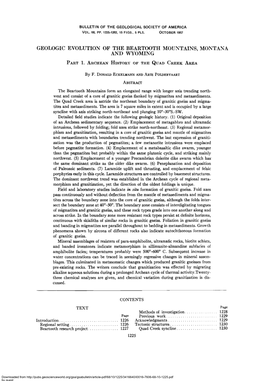 Geologic Evolution of the Beartooth Mountains, Montana and Wyoming Part 1