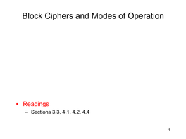 Block Ciphers and Modes of Operation