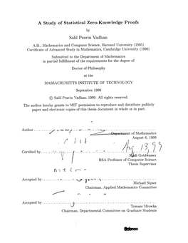 A Study of Statistical Zero-Knowledge Proofs Salil Pravin