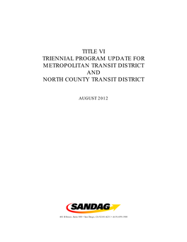 Title Vi Triennial Program Update for Metropolitan Transit District and North County Transit District