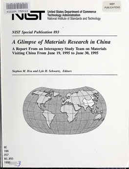 A Glimpse of Materials Research in China a Report from an Interagency Study Team on Materials Visiting China from June 19, 1995 to June 30, 1995