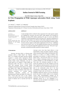 In Vitro Propagation of Wild Asparagus Adscendens Roxb. Using Nodal Explants