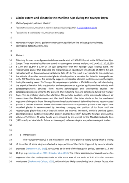 Glacier Extent and Climate in the Maritime Alps During the Younger Dryas 2 Matteo Spagnolo1, Adriano Ribolini2