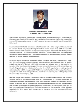 Lieutenant Colonel Michael C. Grimm 18 February 1947 - 7 October 1981