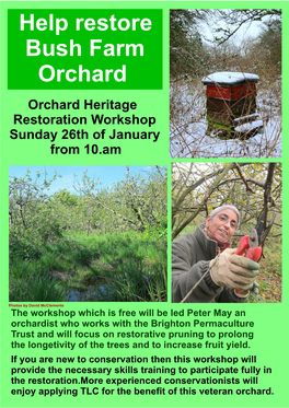 Help Restore Bush Farm Orchard Orchard Heritage Restoration Workshop Sunday 26Th of January from 10.Am