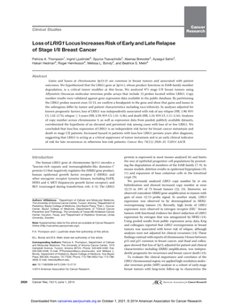 Loss Oflrig1locus Increases Risk of Early and Late Relapse of Stage I/II Breast Cancer