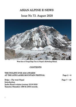 ASIAN ALPINE E-NEWS Issue No 73. August 2020