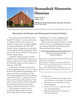 Shenandoah Mennonite Historian, Summer 2016 1 Shenandoah Mennonite Historian