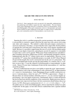 Arxiv:1908.01202V1 [Math.GM] 3 Aug 2019 113 of Π Correct to 6 Decimal Places