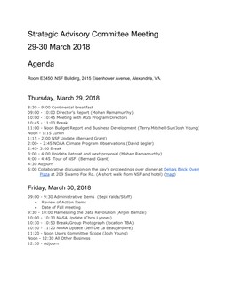 Strategic Advisory Committee Meeting 29-30 March 2018 Agenda