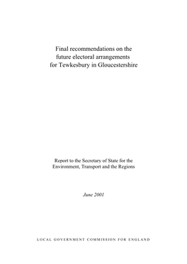 Final Recommendations on the Future Electoral Arrangements for Tewkesbury in Gloucestershire