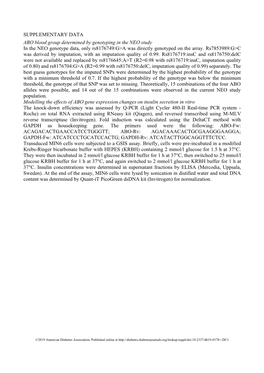 SUPPLEMENTARY DATA ABO Blood Group Determined by Genotyping in the NEO Study in the NEO Genotype Data, Only Rs8176749:G>A Was Directly Genotyped on the Array