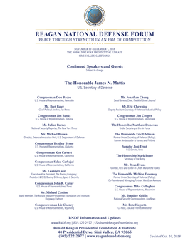 Reagan National Defense Forum Peace Through Strength in an Era of Competition