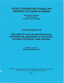 PACIFIC COOPERATIVE STUDIES UNIT UNIVERSITY of Hawal'i at M~~Oa