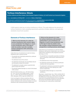 Tortious Interference: Illinois by Diane Cafferata and Allison Huebert, Quinn Emanuel Urquhart & Sullivan, LLP, with Practical Law Commercial Litigation