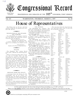 Congressional Record United States Th of America PROCEEDINGS and DEBATES of the 105 CONGRESS, FIRST SESSION