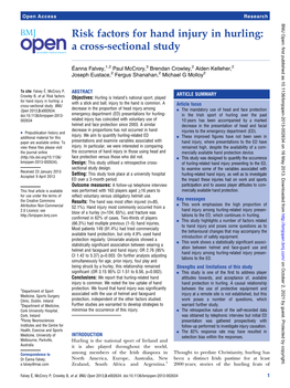 Risk Factors for Hand Injury in Hurling: a Cross-Sectional Study