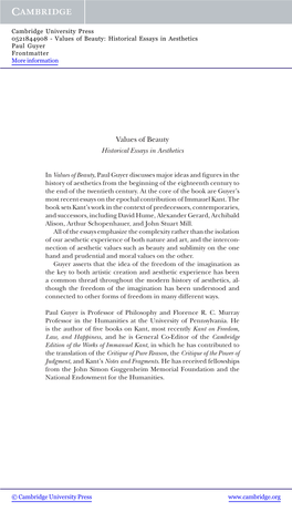 Values of Beauty: Historical Essays in Aesthetics Paul Guyer Frontmatter More Information