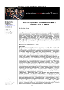 Relationship Between Parent-Child Relation & Children's Locus of Control