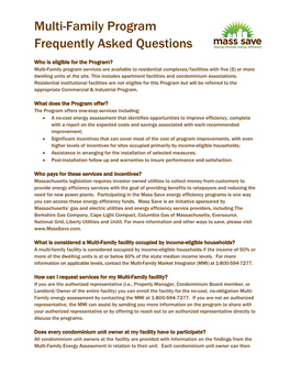 Mass Save Multi-Family Program Frequently Asked Questions