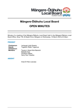 Minutes of Māngere-Ōtāhuhulocal Board