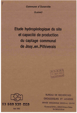 Etude Hydrogéologique Du Site Et Capacité De Production Du Captage Communal De Jouy.En.Pithiverais
