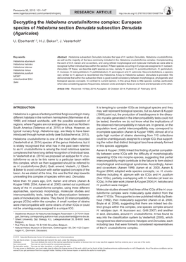 Decrypting the Hebeloma Crustuliniforme Complex: European Species of Hebeloma Section Denudata Subsection Denudata (Agaricales)