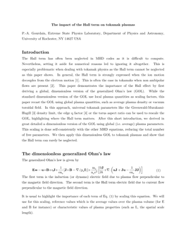 Introduction the Dimensionless Generalized Ohm's