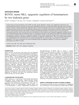 RUNX1 Meets MLL: Epigenetic Regulation of Hematopoiesis by Two Leukemia Genes
