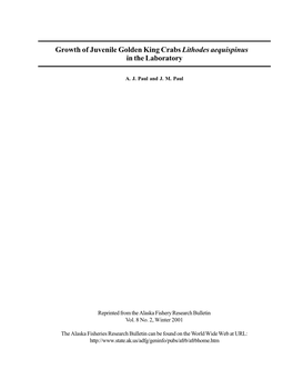 Growth of Juvenile Golden King Crabs Lithodes Aequispinus in the Laboratory