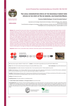 The Local Conservation Status of the Regionally Rarest Bird Species in the State of Rio De Janeiro, Southeastern Brazil