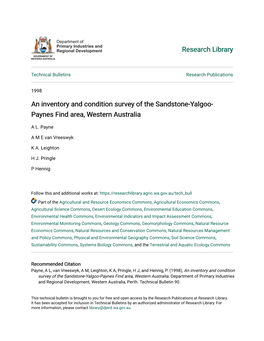 Research Librar Y Technical Bulletin S Research Publications 1998 an Inventory and Condition Survey of the Sandstone-Yalgoo- Paynes Find Area, Western Australia a L. Payne AME Van
