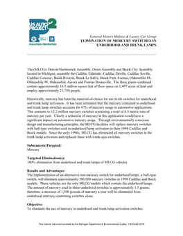 Elimination of Mercury Switches in Underhood and Trunk Lamps