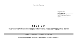 Studium Uwarunkowań I Kierunków Zagospodarowania Przestrzennego Gminy Barcin, Zwane Dalej „Studium”