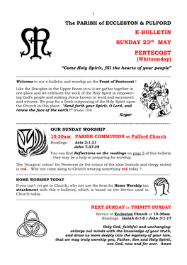 E-BULLETIN SUNDAY 23Rd MAY PENTECOST