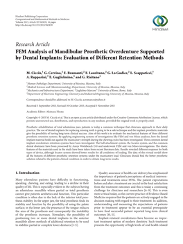 Research Article FEM Analysis of Mandibular Prosthetic Overdenture Supported by Dental Implants: Evaluation of Different Retention Methods