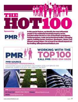 TOP Trade100 and Professional Bodies, Managing Agents,CALL Building PMR 0845 Owners, 094 Investors, 0600 Developers, Valuers, and PMR SOURCE Lawyers Among Others
