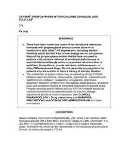 Darvon® (Propoxyphene Hydrochloride Capsules, Usp) Pulvules®