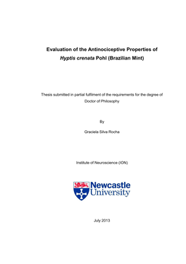 Evaluation of the Antinociceptive Properties of Hyptis Crenata Pohl (Brazilian Mint)